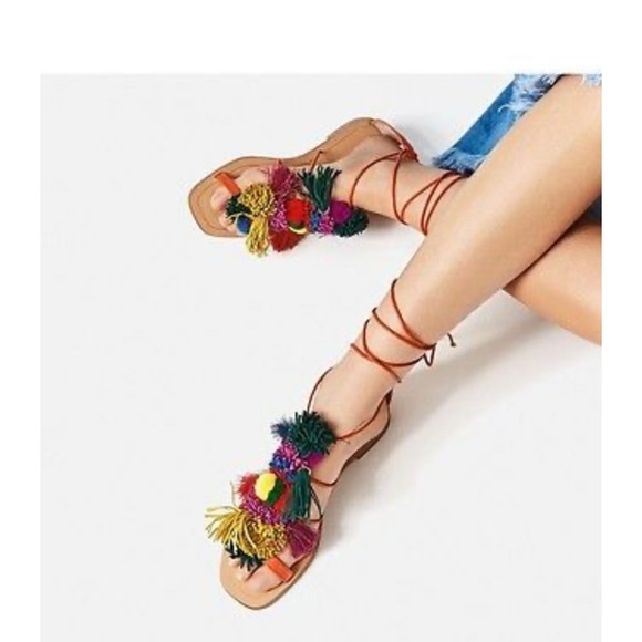 Pom Pom leather sandals, size 10 - Picture 2 of 9